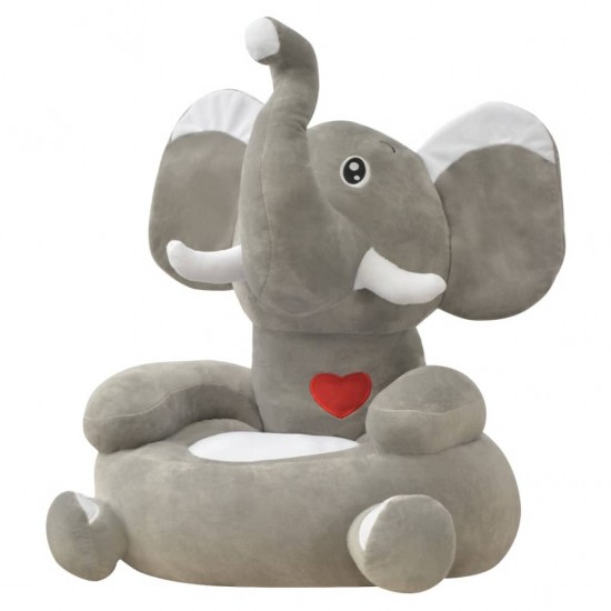 Pliušinė vaikiška kėdė, dramblio formos, pilka