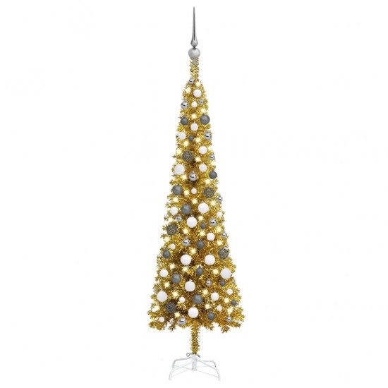 Kalėdų eglutė su LED ir žaisliukų rinkiniu, auksinė, 150cm