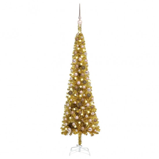 Kalėdų eglutė su LED ir žaisliukų rinkiniu, auksinė, 150cm