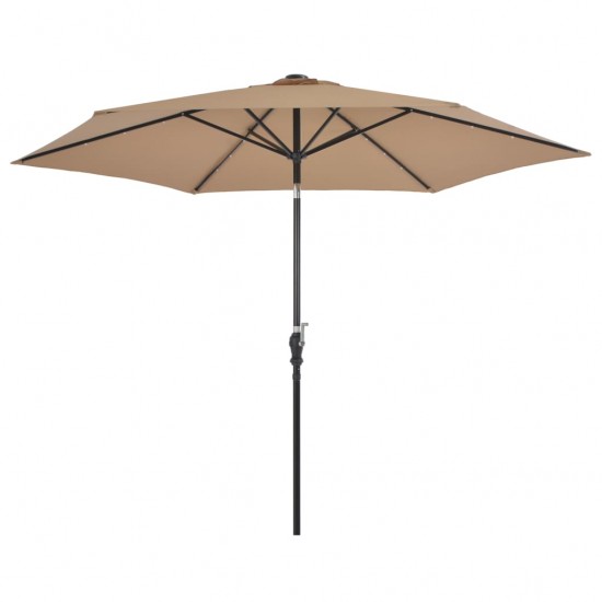 Lauko skėtis su LED lemp. ir plien. stulpu, taupe sp., 300 cm