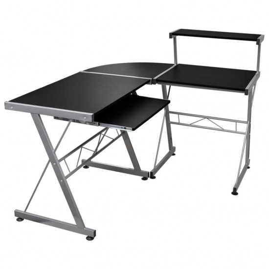 Kampinis kompiuterio stalas, juodas, 132x112x99cm, mediena