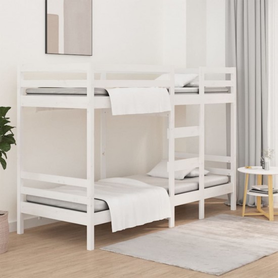 Dviaukštė lova, balta, 90x200cm, pušies medienos masyvas