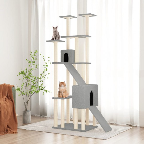 Draskyklė katėms su stovais iš sizalio, šviesiai pilka, 190cm