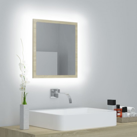 Vonios kambario LED veidrodis, ąžuolo, 40x8,5x37cm, akrilas