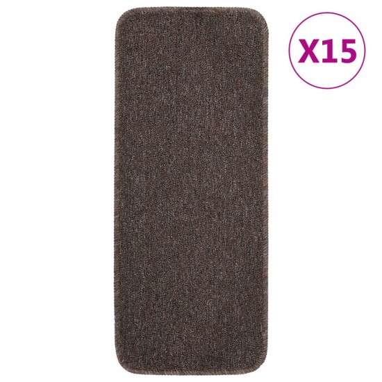 Neslystantys laiptų kilimėliai, 15vnt., rudi, 60x25cm