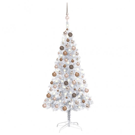 Kalėdų eglutė su LED/žaisliukais, sidabrinė, 150cm, PET