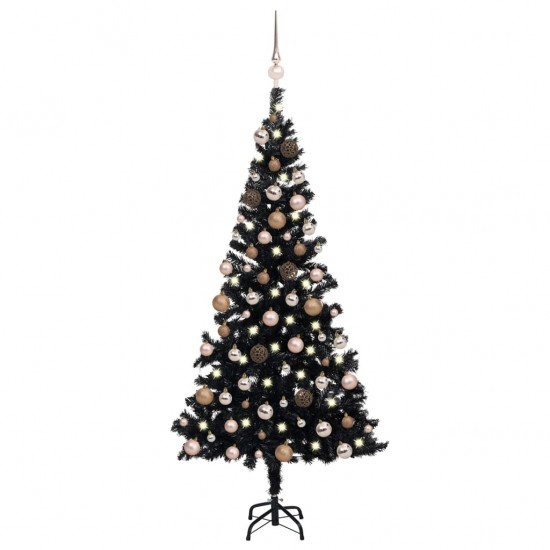 Dirbtinė Kalėdų eglutė su LED/žaisliukais, juoda, 180cm, PVC