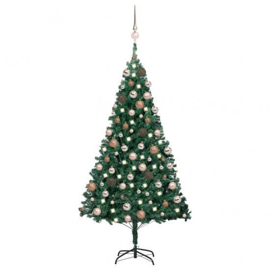 Dirbtinė Kalėdų eglutė su LED ir žaisliukais, žalia, 180cm, PVC