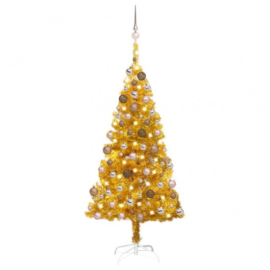 Dirbtinė Kalėdų eglutė su LED/žaisliukais, auksinė, 120cm, PET