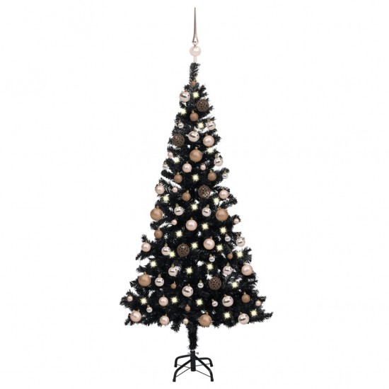 Dirbtinė Kalėdų eglutė su LED/žaisliukais, juoda, 120cm, PVC