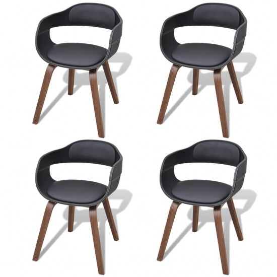 Valgomojo kėdės, 4vnt., juodos, išlenkta mediena, dirbtinė oda
