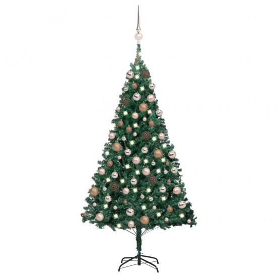 Dirbtinė Kalėdų eglutė su LED ir žaisliukais, žalia, 150cm, PVC