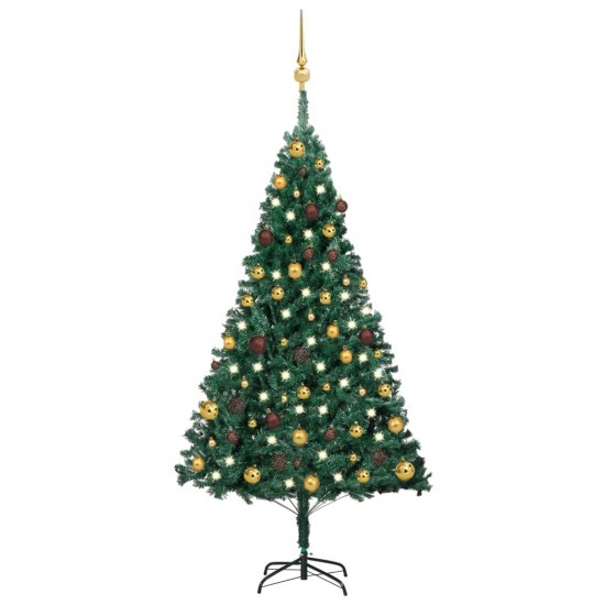 Dirbtinė Kalėdų eglutė su LED ir žaisliukais, žalia, 150cm, PVC