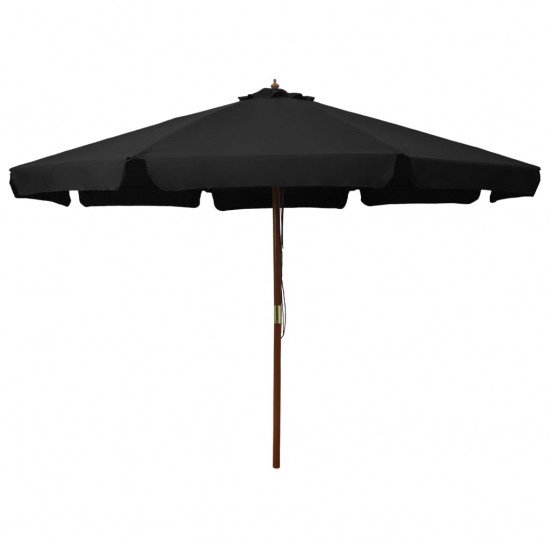 Lauko skėtis su mediniu stulpu, juodos spalvos, 330cm