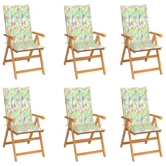 Sodo kėdės su lapų raštų pagalvėlėmis, 6vnt., tikmedžio masyvas