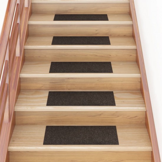 Lipnūs laiptų kilimėliai, 15vnt., tamsiai rudi, 60x25cm