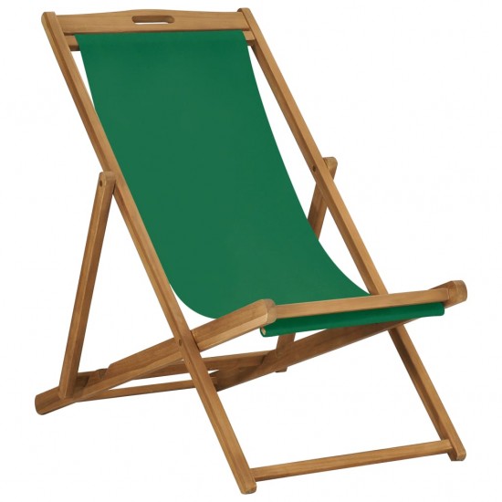 Sulankstoma paplūdimio kėdė, žalia, tikmedžio medienos masyvas