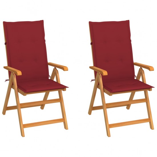 Sodo kėdės su vyno raudonomis pagalvėlėmis, 2vnt., tikmedis