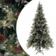 Kalėdų eglutė su LED/kankorėžiais, žalia/balta, 225cm, PVC/PE