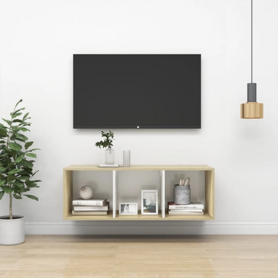 Sieninė TV spintelė, balta ir ąžuolo, 37x37x107cm, MDP