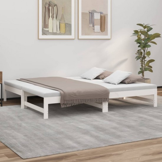 Ištraukiama lova, balta, 2x(75x190)cm, pušies medienos masyvas