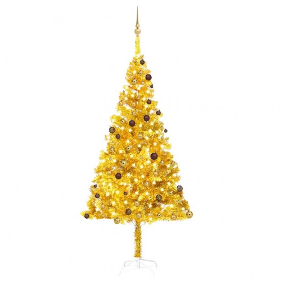 Dirbtinė Kalėdų eglutė su LED/žaisliukais, auksinė, 240cm, PET