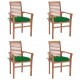 Valgomojo kėdės su žaliomis pagalvėlėmis, 4vnt., tikmedis