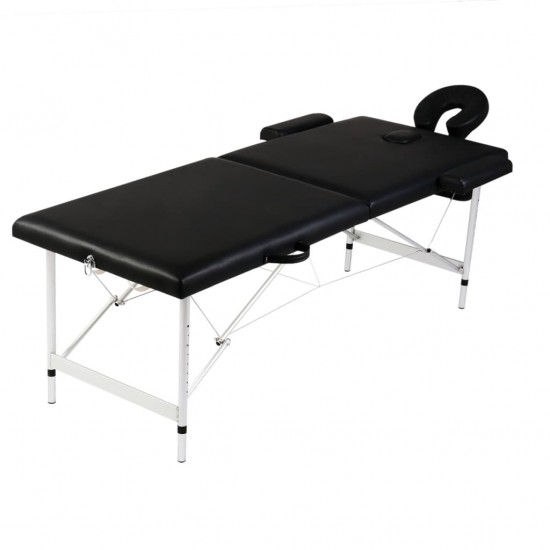 Sulankstomas masažo stalas, juodas, 2 zonų, su aliuminio rėmu