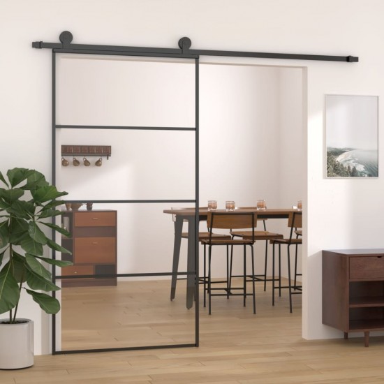 Stumdomos durys, juodos, 102,5x205cm, aliuminis ir ESG stiklas
