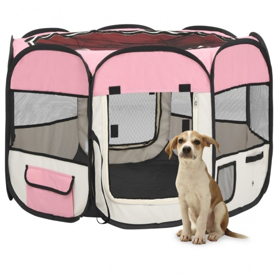 Sulankstomas aptvaras šunims su krepšiu, rožinis, 90x90x58cm
