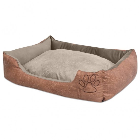 Šuns guolis su pagalvėle, PU, dirbtinė oda dydis XL, smėlinis