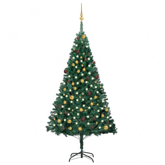 Dirbtinė Kalėdų eglutė su LED/žaisliukais, žalia, 210cm, PVC