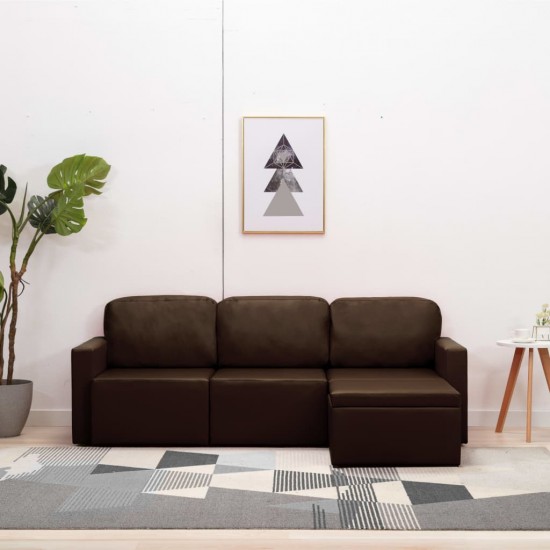 Trivietė sofa-lova, rudos spalvos, dirbtinė oda, modulinė