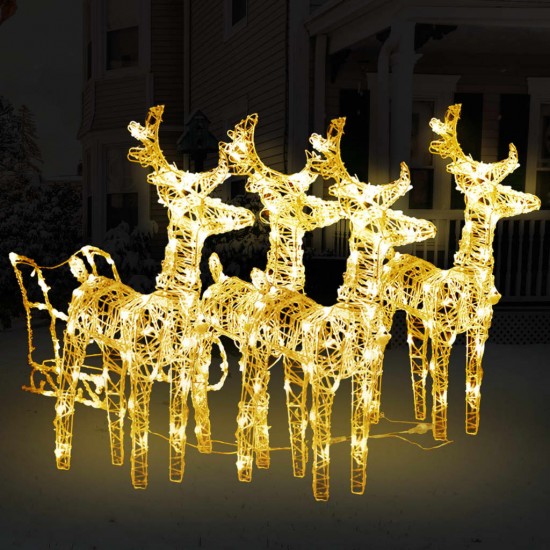 Kalėdų dekoracija elniai ir rogės, akrilas, 240 LED lempučių