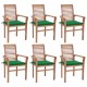 Valgomojo kėdės su žaliomis pagalvėlėmis, 6vnt., tikmedis