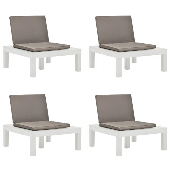 Sodo poilsio kėdės su pagalvėlėmis, 4vnt., baltos, plastikas