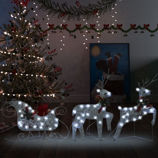 Kalėdų dekoracija elniai ir rogės, sidabrinės spalvos, 60 LED