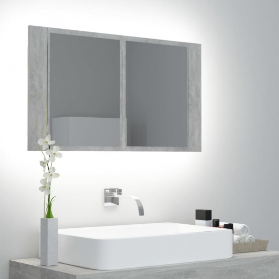 Veidrodinė vonios spintelė su LED, betono, 80x12x45cm, akrilas