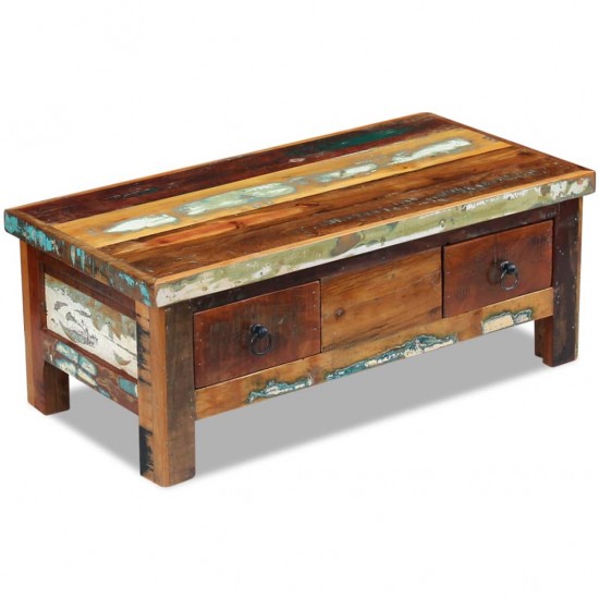 Kavos staliukas su stalčiais, perdirbta mediena, 90x45x35 cm