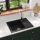 Virtuvės plautuvė su anga nuo persipildymo, juoda, granitas