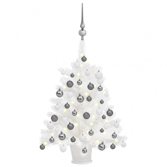 Dirbtinė Kalėdų eglutė su LED ir žaisliukais, balta, 65cm