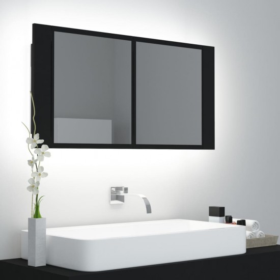 Veidrodinė vonios spintelė su LED, juoda, 90x12x45cm, akrilas
