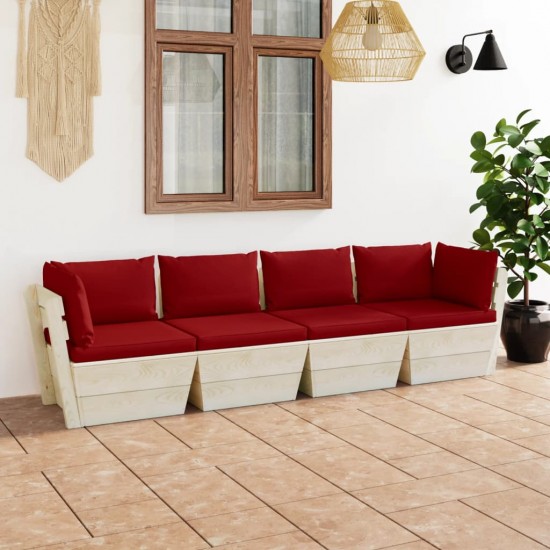 Keturvietė sodo sofa iš palečių su pagalvėlėmis, eglės mediena