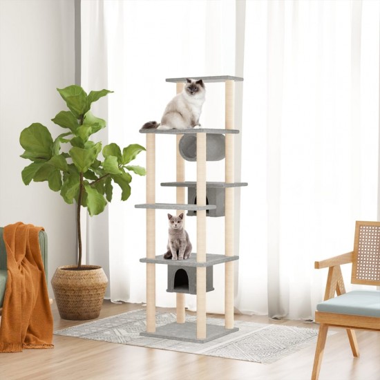 Draskyklė katėms su stovais iš sizalio, šviesiai pilka, 169cm