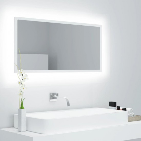 Vonios kambario LED veidrodis, baltas, 90x8,5x37cm, akrilas
