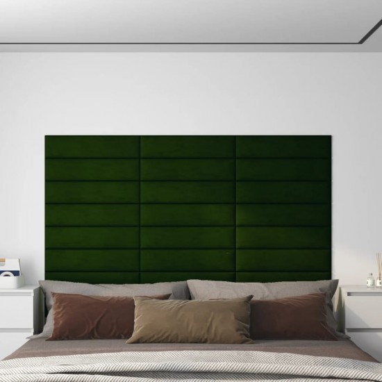 Sienų plokštės, 12vnt., žalios, 60x15cm, aksomas, 1,08m²