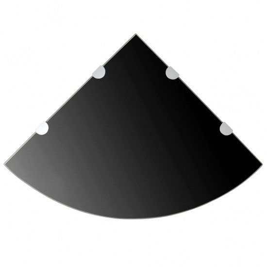 Kampinė lentyna su chromo laikikliais, juodas stiklas 45x45 cm
