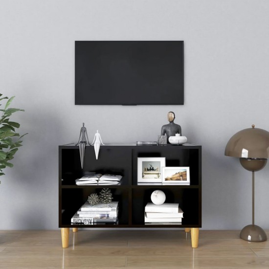 TV spintelė su medinėmis kojelėmis, juoda, 69,5x30x50cm