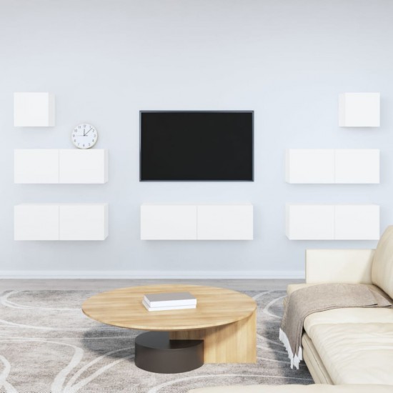Televizoriaus spintelių komplektas, 7 dalių, baltas, mediena