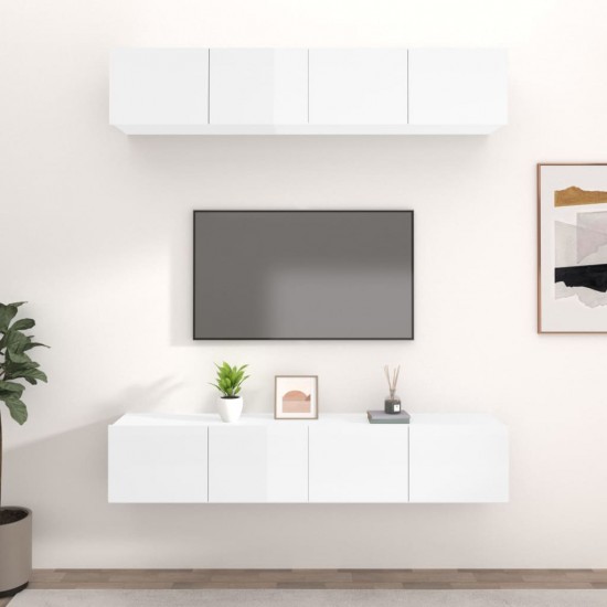 TV spintelės, 4vnt., baltos, 80x30x30cm, mediena, blizgios
